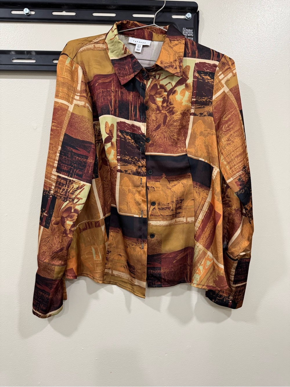 Topshop Multi-Color Patchwork Button-Up Blouse Jacket - Picture 1 of 3